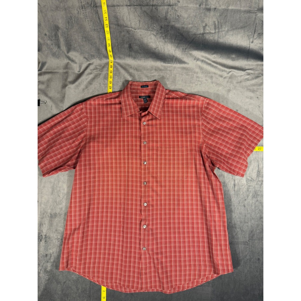 Van Heusen Studio Shirt Men 2XLT Red Plaid No Iron Short Sleeve Button Down Fall